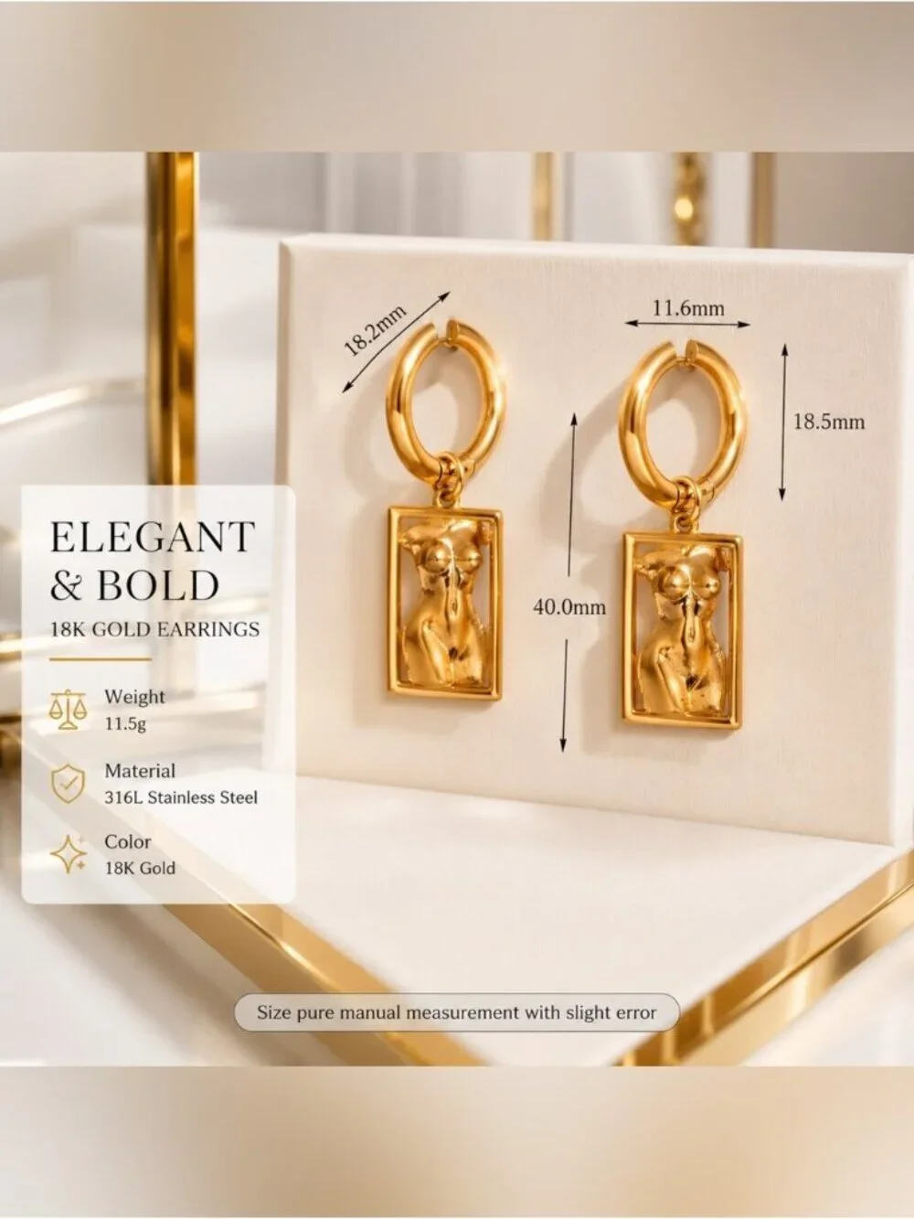 Gold color Sculpted Figure Hoop Drop Earrings